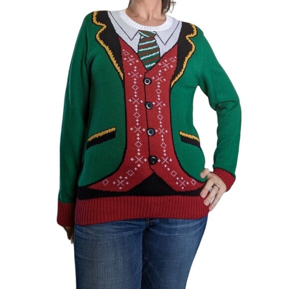 Ugly Holiday Sweater Tie Vest Print Size Men M - Picture 9 of 10